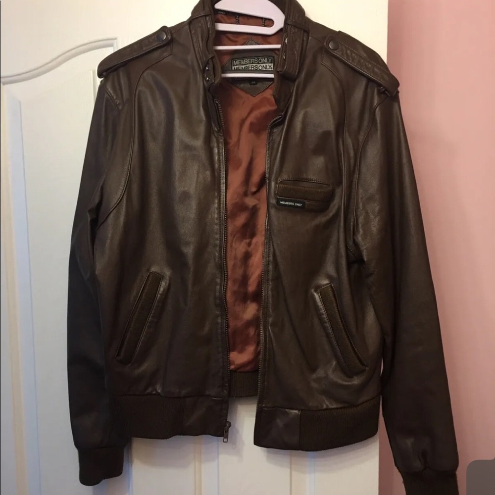 Members Only Size 44 Brown Vintage Genuine Leather Jacket Cafe Racer